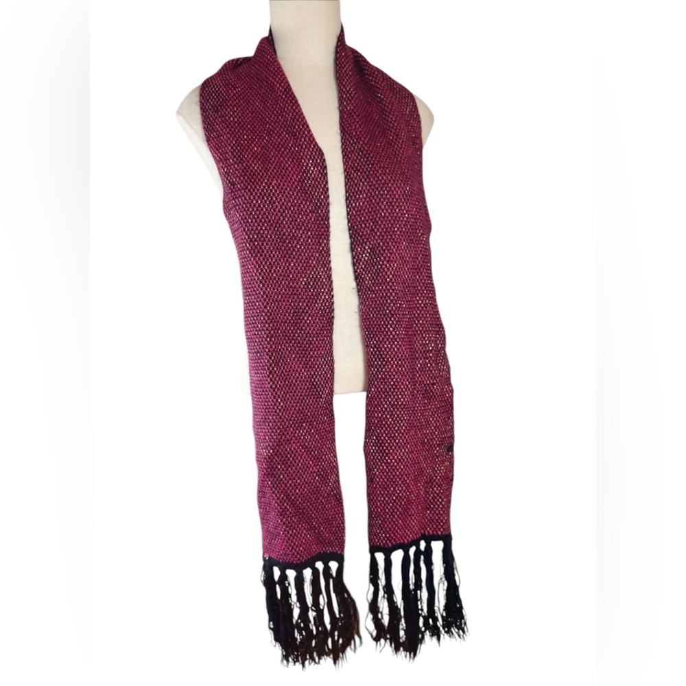 Reversible Argyle Knit Scarf with Tassel Fringe Heritage Print Dark Academia - Picture 3 of 4